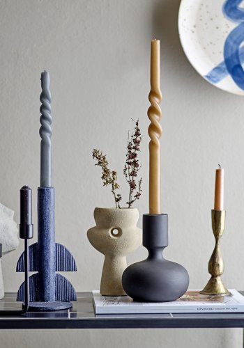 BLOOMINGVILLE Twist Candle, Gr, Parafin, Sett med 4, D2,2xH30 cm