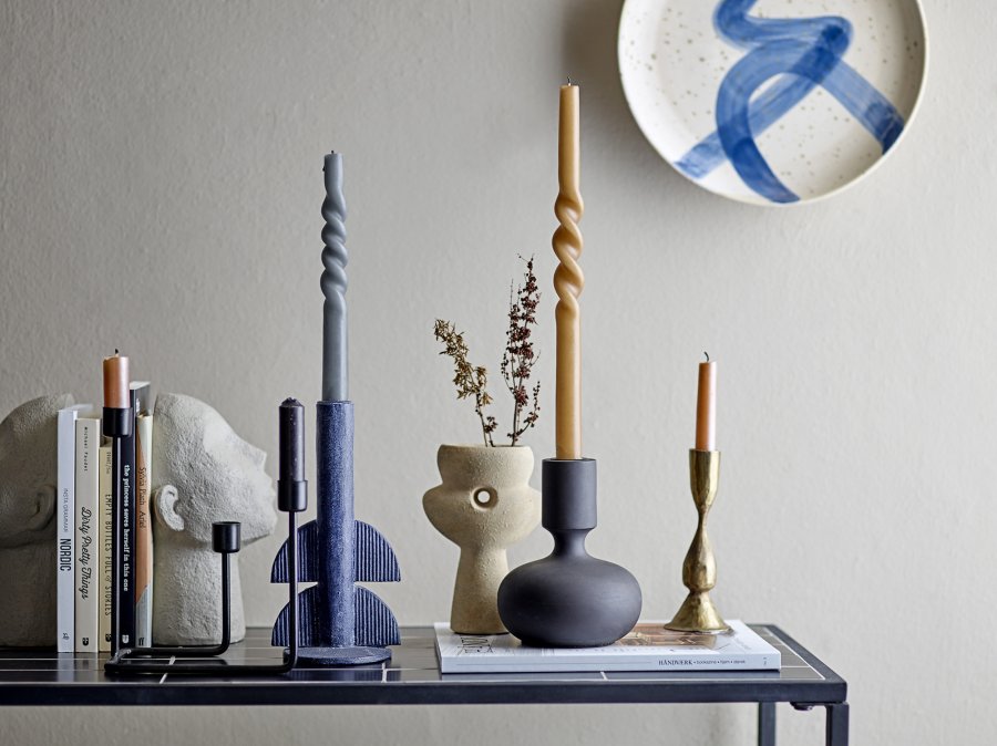 BLOOMINGVILLE Twist Candle, Gr, Parafin, Sett med 4, D2,2xH30 cm