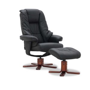 HAGA Comfy Ftölj - Svart Konstläder, med Armstöd, med Snurrfunktion, inkl. Pall