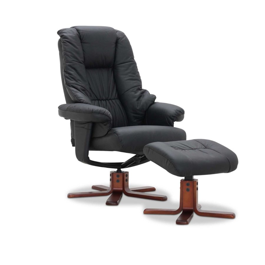 HAGA Comfy lenestol - sort kunstskinn, m. armlener, m. svingfunksjon, inkl. krakk