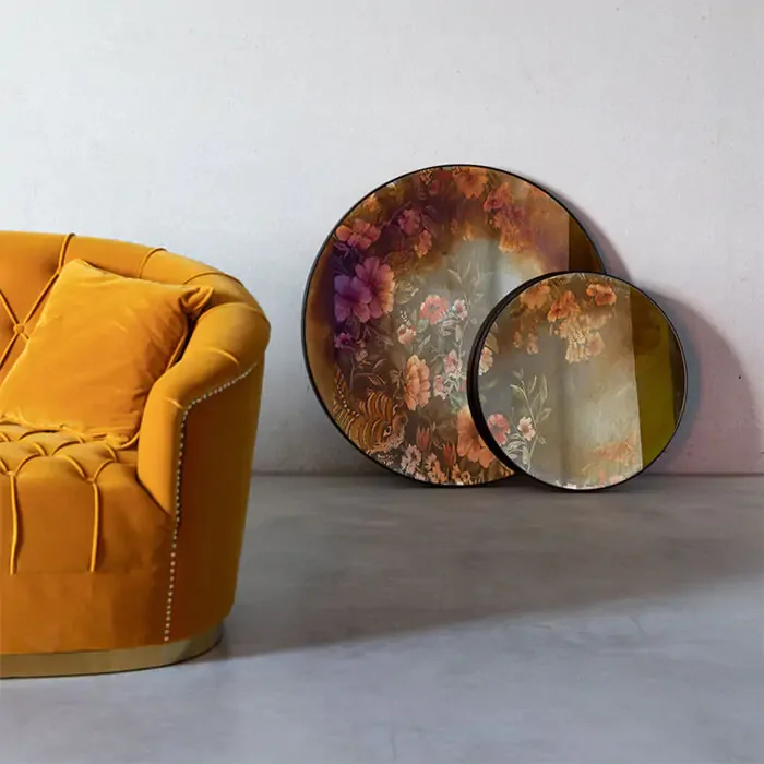 BOLD MONKEY Peek Into The Cosmos Wandspiegel XXL – Vintage/Ölteppich-inspiriertes Reflexionsglas (89)