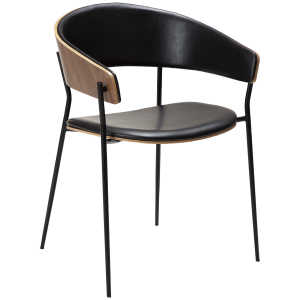 DAN-FORM CRIB spisebordsstol, m. armln - Vintage sort kunstlder, valnddefiner og sort metal