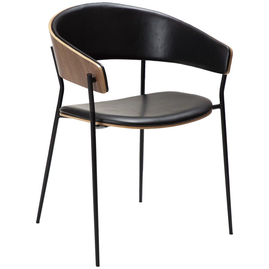 DAN-FORM CRIB Lenestol Vintage svart kunstskinn og valnttfiner med svarte ben