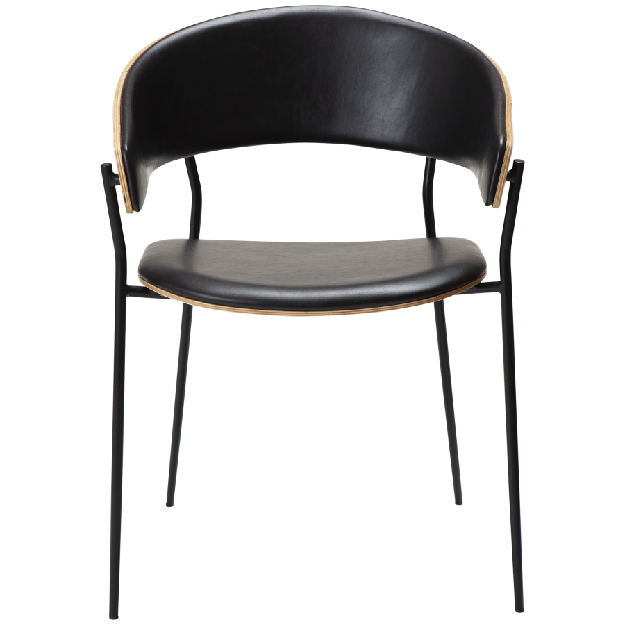 DAN-FORM CRIB Lenestol Vintage svart kunstskinn og valnttfiner med svarte ben