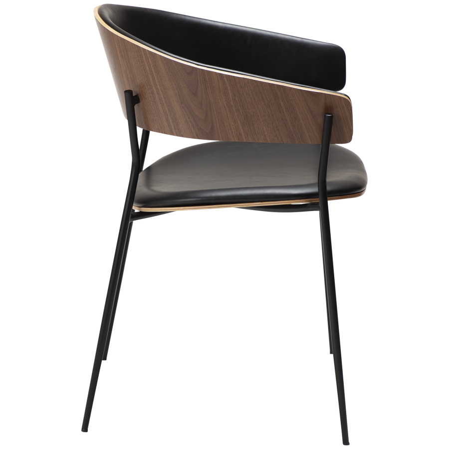 DAN-FORM CRIB Lenestol Vintage svart kunstskinn og valnttfiner med svarte ben