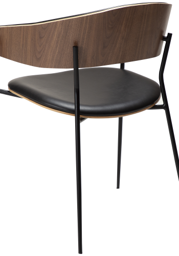 DAN-FORM CRIB Lenestol Vintage svart kunstskinn og valnttfiner med svarte ben