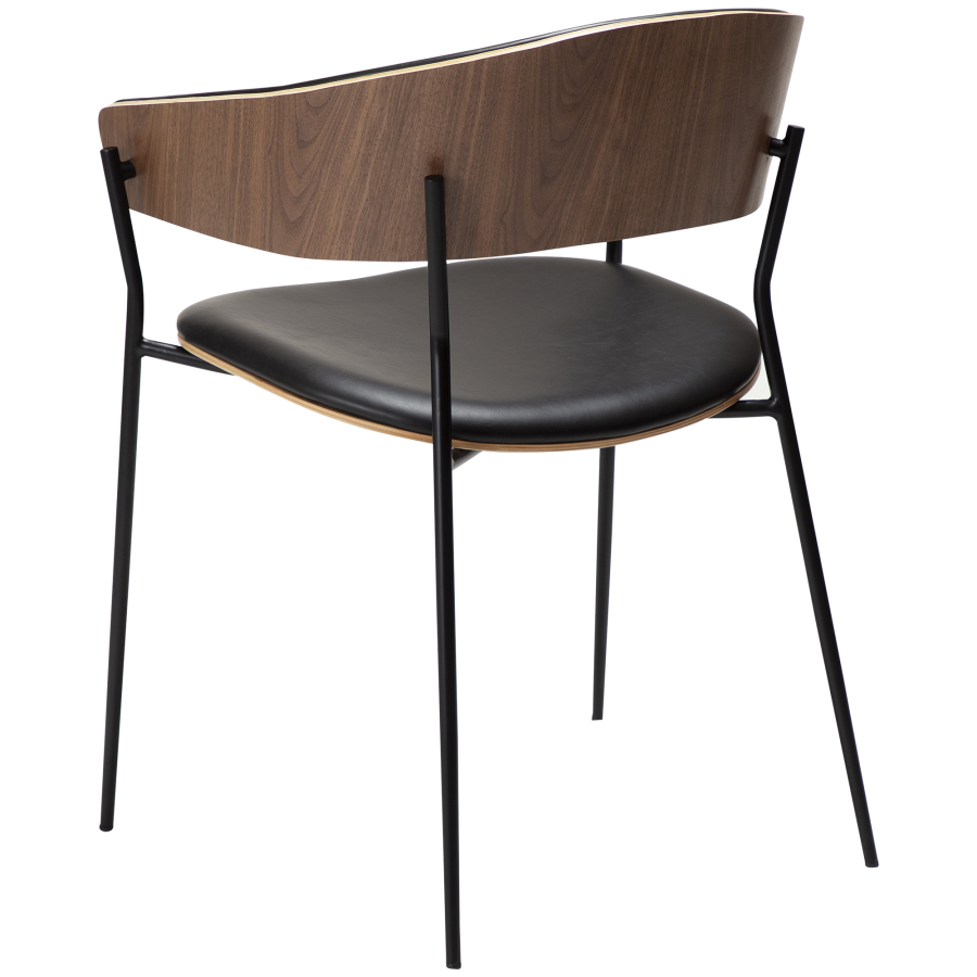 DAN-FORM CRIB Lenestol Vintage svart kunstskinn og valnttfiner med svarte ben