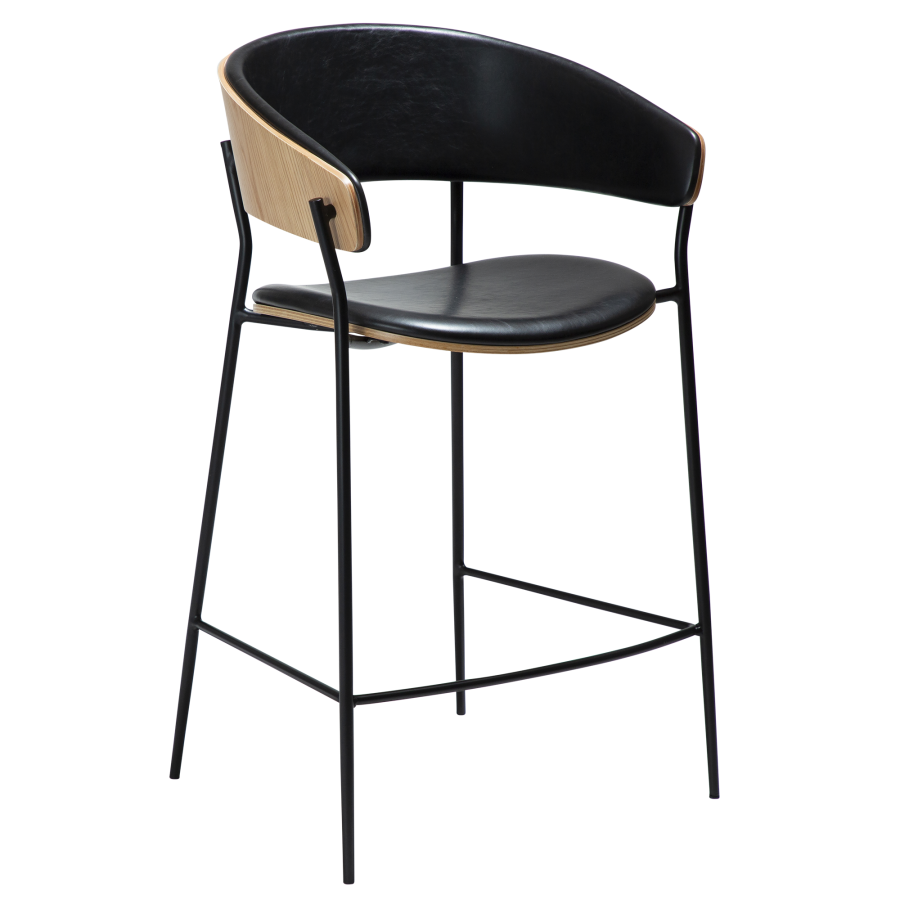 DAN-FORM CRIB Bordkrakk Vintage svart kunstskinn og eikefiner med svarte metallben