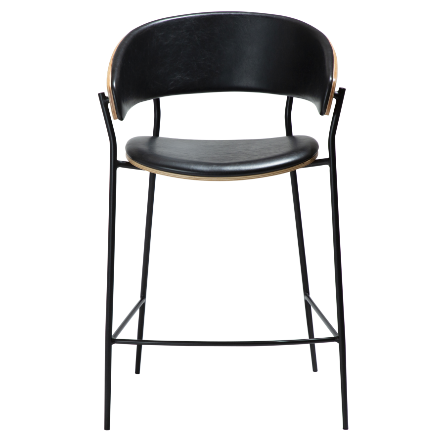 DAN-FORM CRIB Bordkrakk Vintage svart kunstskinn og eikefiner med svarte metallben