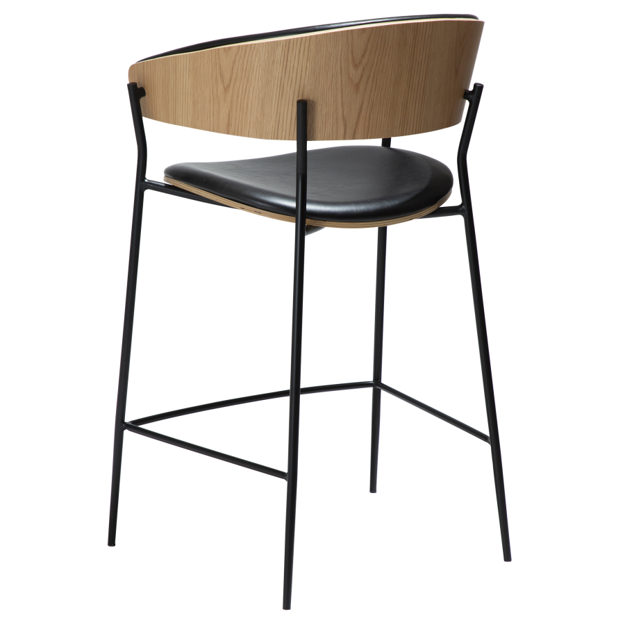 DAN-FORM CRIB Bordkrakk Vintage svart kunstskinn og eikefiner med svarte metallben