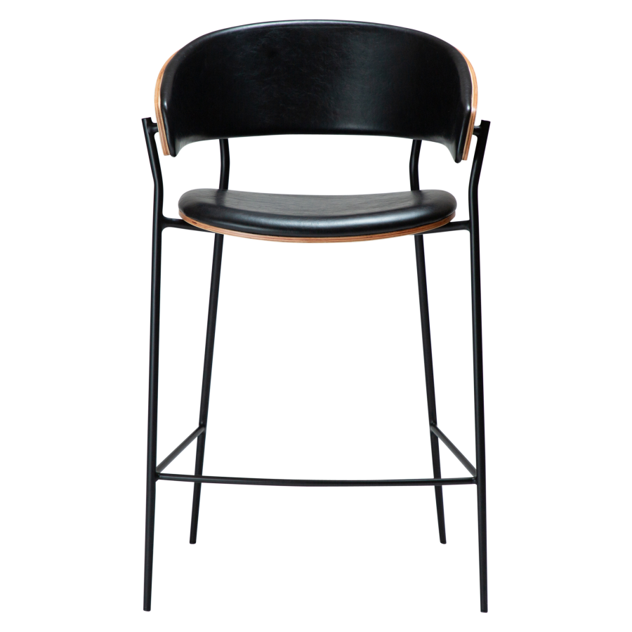 DAN-FORM CRIB Bordkrakk Vintage svart kunstskinn og valnttfiner med svarte metallben