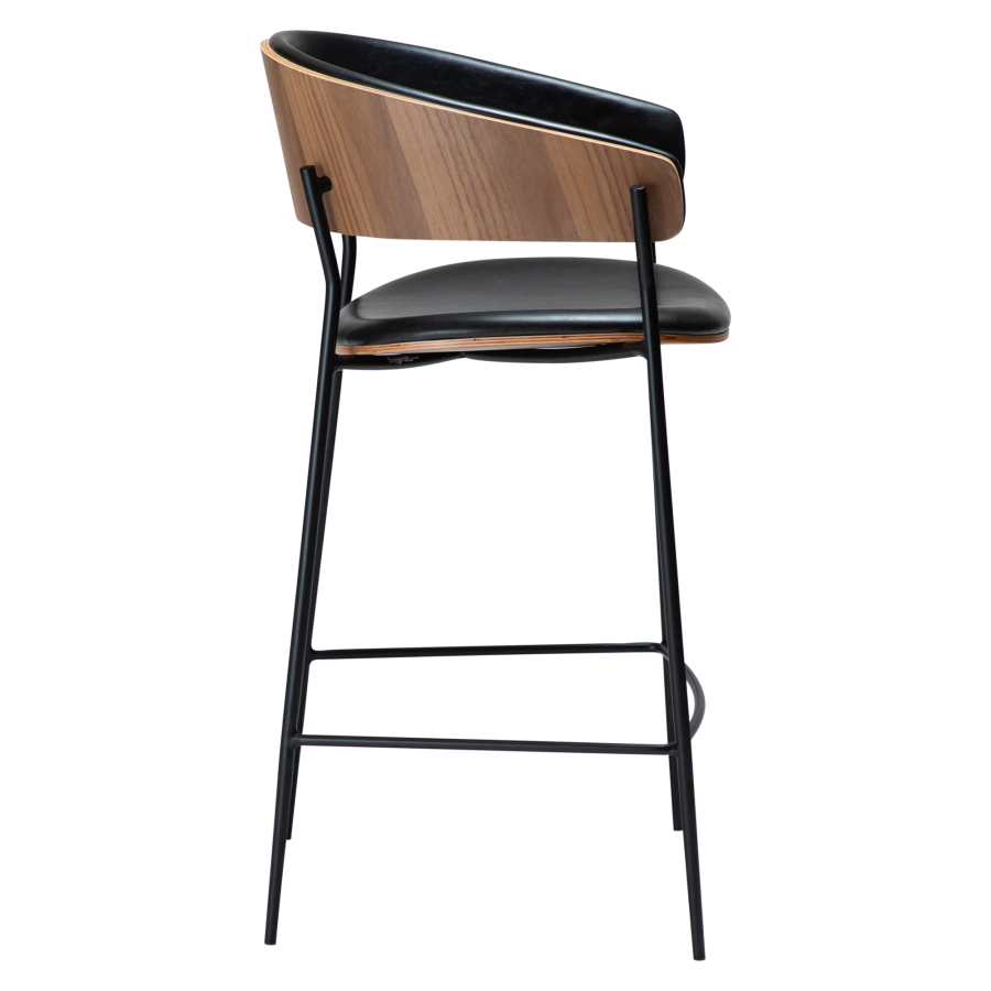 DAN-FORM CRIB Bordkrakk Vintage svart kunstskinn og valnttfiner med svarte metallben