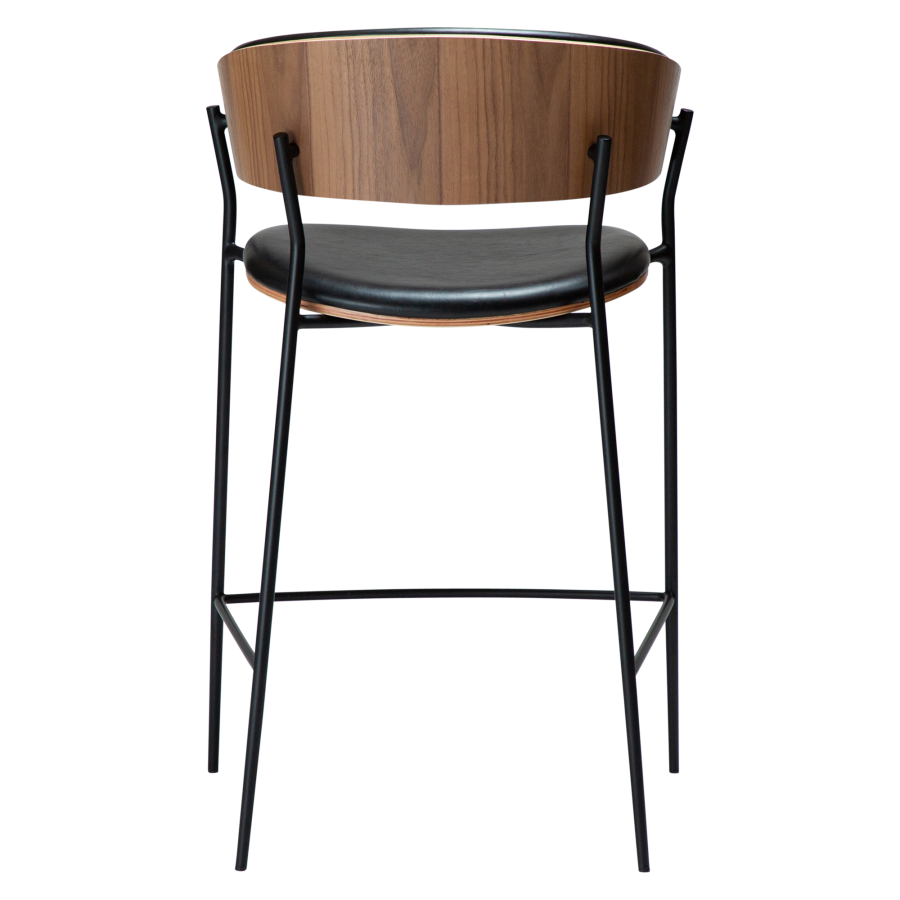 DAN-FORM CRIB Bordkrakk Vintage svart kunstskinn og valnttfiner med svarte metallben