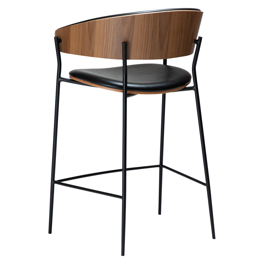 DAN-FORM CRIB Bordkrakk Vintage svart kunstskinn og valnttfiner med svarte metallben