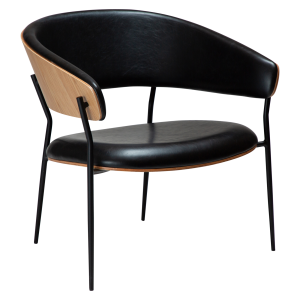 DAN-FORM CRIB Loungeftlj Vintage svart konstlder och ekfaner med svarta metallben