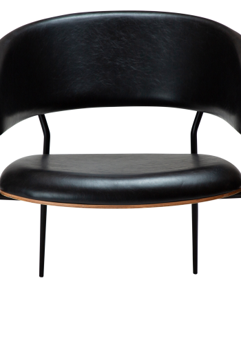 DAN-FORM CRIB lenestol Vintage svart kunstskinn og eikefiner med svarte metallben