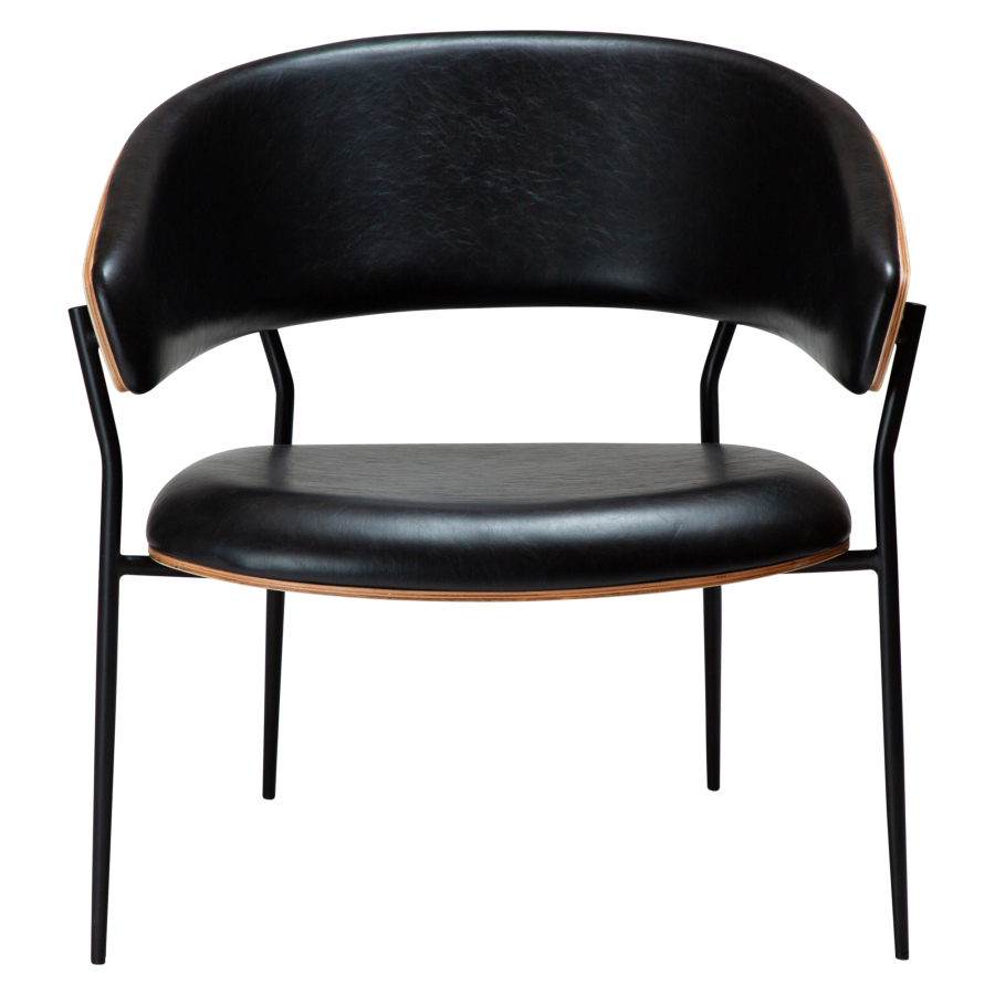 DAN-FORM CRIB lenestol Vintage svart kunstskinn og eikefiner med svarte metallben