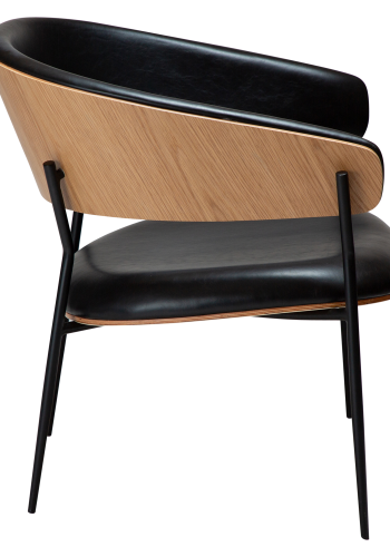 DAN-FORM CRIB lenestol Vintage svart kunstskinn og eikefiner med svarte metallben
