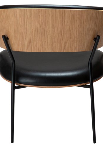 DAN-FORM CRIB lenestol Vintage svart kunstskinn og eikefiner med svarte metallben