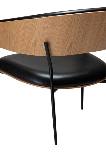 DAN-FORM CRIB lenestol Vintage svart kunstskinn og eikefiner med svarte metallben