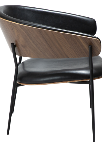 DAN-FORM CRIB lenestol Vintage svart kunstskinn og valnttfiner med svarte metallben