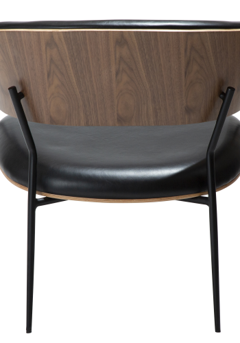 DAN-FORM CRIB lenestol Vintage svart kunstskinn og valnttfiner med svarte metallben