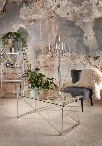 RGE Cross Couchtisch - Glas/Silberglas/Metall, rechteckig (120x65)