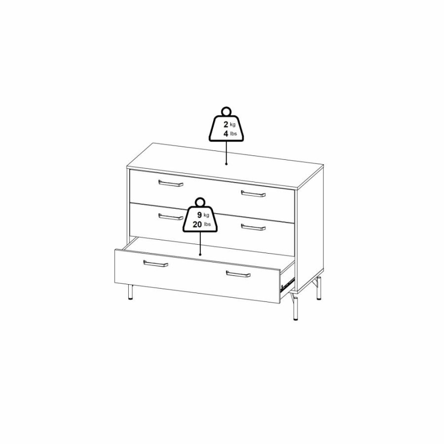 TVILUM Dana Chest med 3 skuffer, Matt Black, 98,7 x 39,8 x 76,6 cm