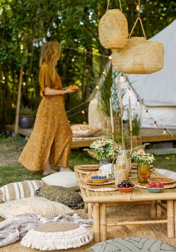 BLOOMINGVILLE Musu Laterne mit Glas, Natur, Bambus