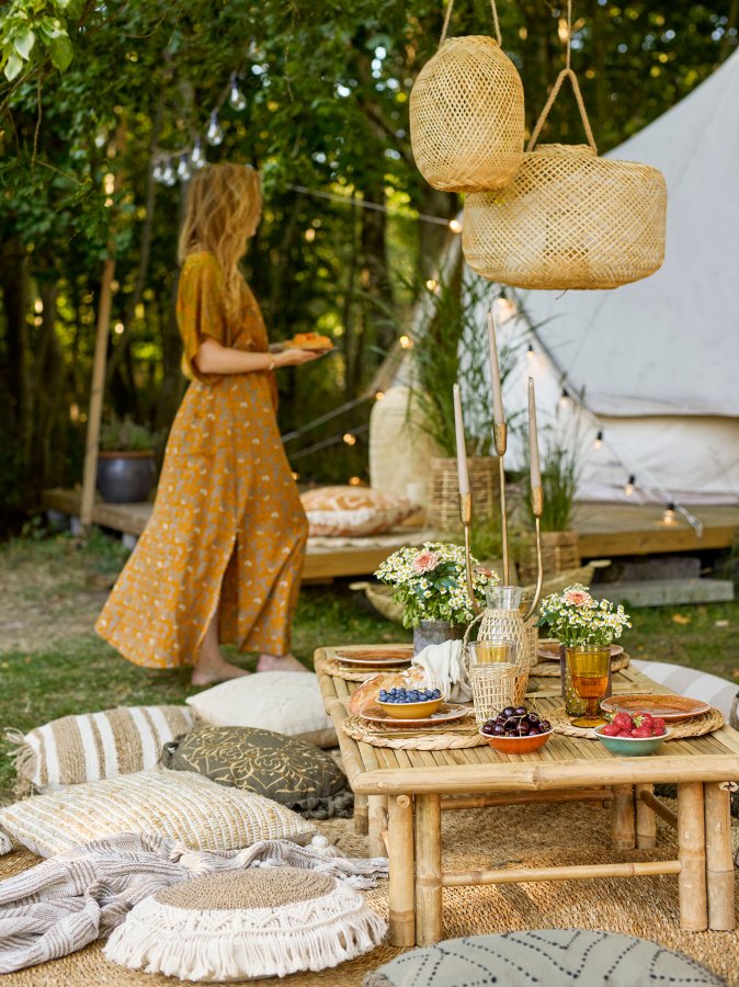 BLOOMINGVILLE Musu Laterne mit Glas, Natur, Bambus