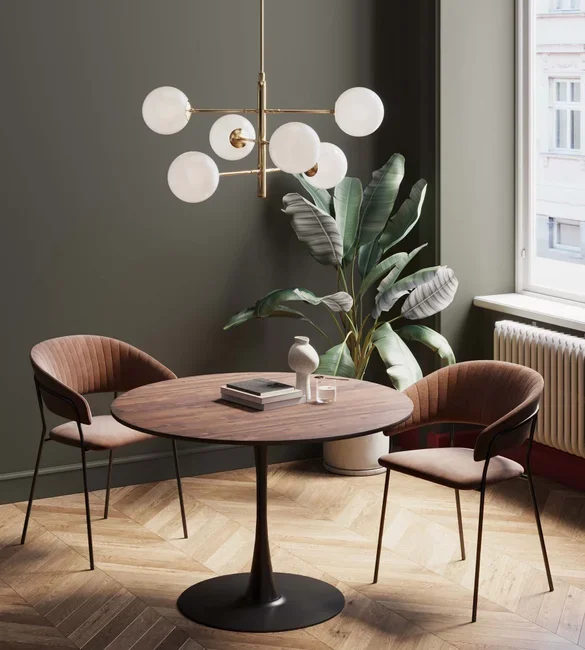 KARE DESIGN Schickeria spisebord, rund - valnddefarvet laminat og sort stl (110)