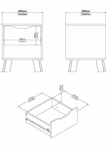 TVILUM Ikast Nachttisch 1 Schublade, Jackson Hickory / Weiß, 40,2 x 39,8 x 47,4 cm