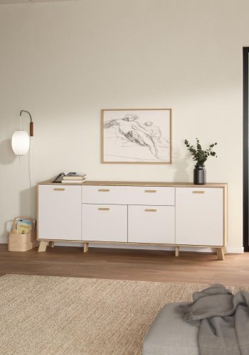 TVILUM Ikast Sk�nk 4 l�ger + 1 skuffe, Jackson Hickory/Hvid, 195,7 x 39,1 x 73 cm