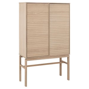ACT NORDIC Linley-skp, m. 3 dörrar med lameller och 4 hyllplan - vitpigmenterad ekfanér och ek
