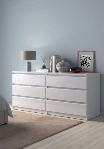 TVILUM Naia Kommode - weiß Hochglanz Holz, m. 6 Schubladen