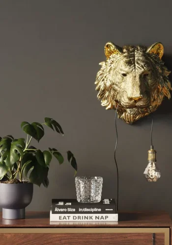 KARE DESIGN Animal Tiger Head vglampe - guld polyresin og aluminium