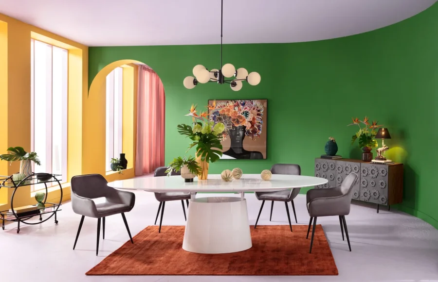 KARE DESIGN Extension Benvenuto ovalt spisebord - hvit hyglans tre, med sommerfugltopp (200(50)x110)