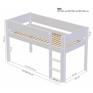 Manis-H Frej halvh�y seng med klassisk sengehest - 200 cm - 90x200