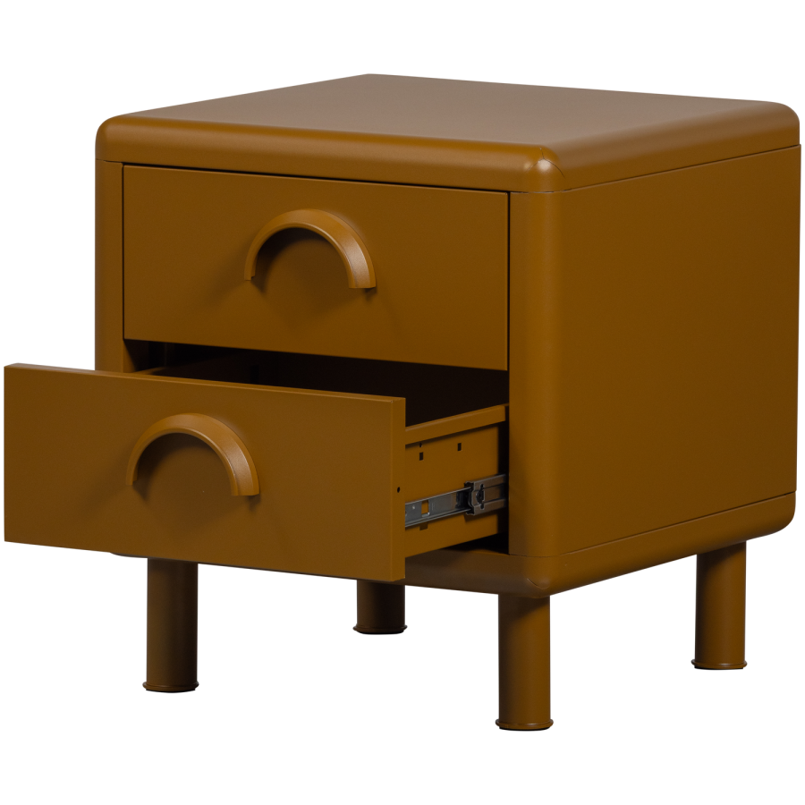 WOOOD Rune natbord, m. 2 skuffer - honninggul metal (42x42)