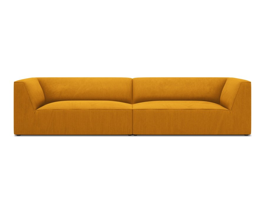 MICADONI Ruby Sofa, 4 Sitze - gelber Cordstoff und schwarzer Kunststoff