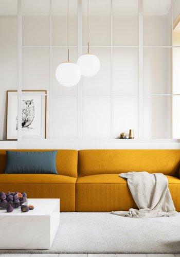 MICADONI Ruby Sofa, 4 Sitze - gelber Cordstoff und schwarzer Kunststoff