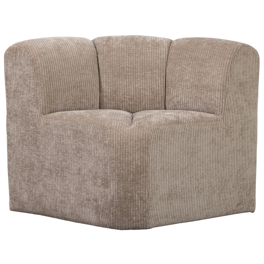 WOOOD MOJO MATBÄNK HÖRN MED RYGGSTÖD RIBBT TYG MÖRK SAND