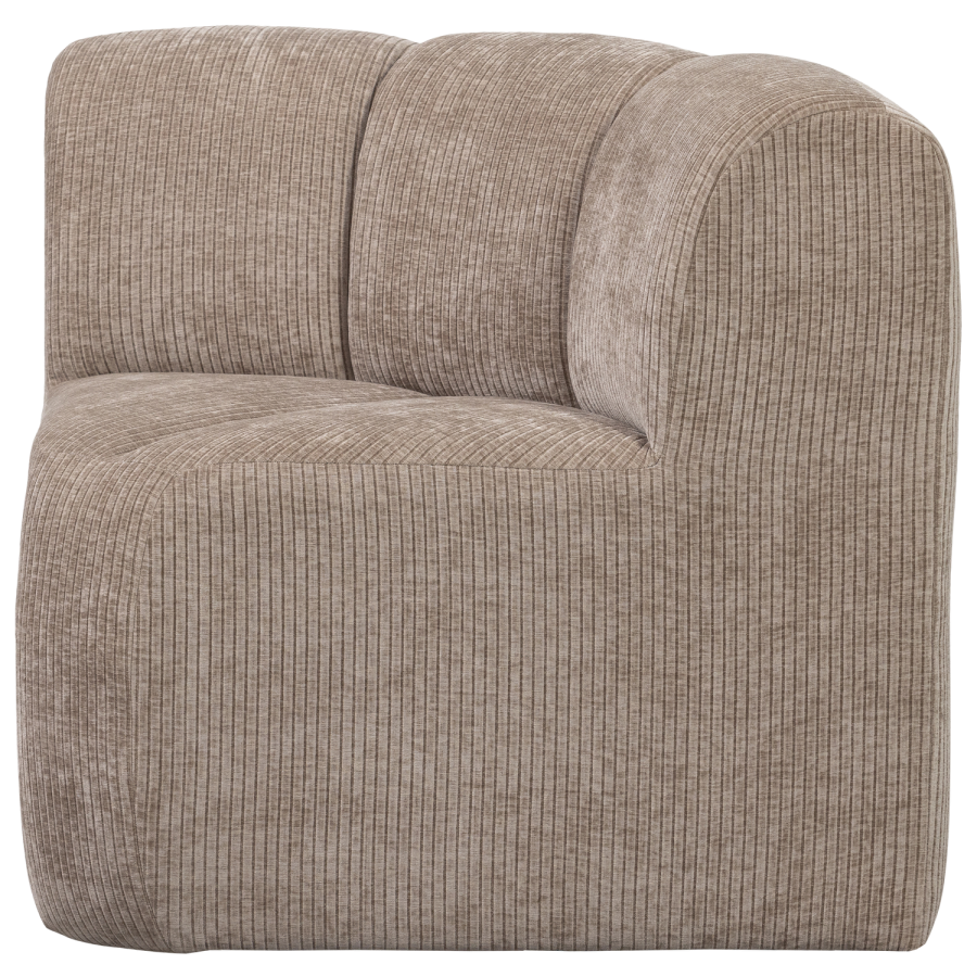 WOOOD MOJO MATBÄNK HÖRN MED RYGGSTÖD RIBBT TYG MÖRK SAND