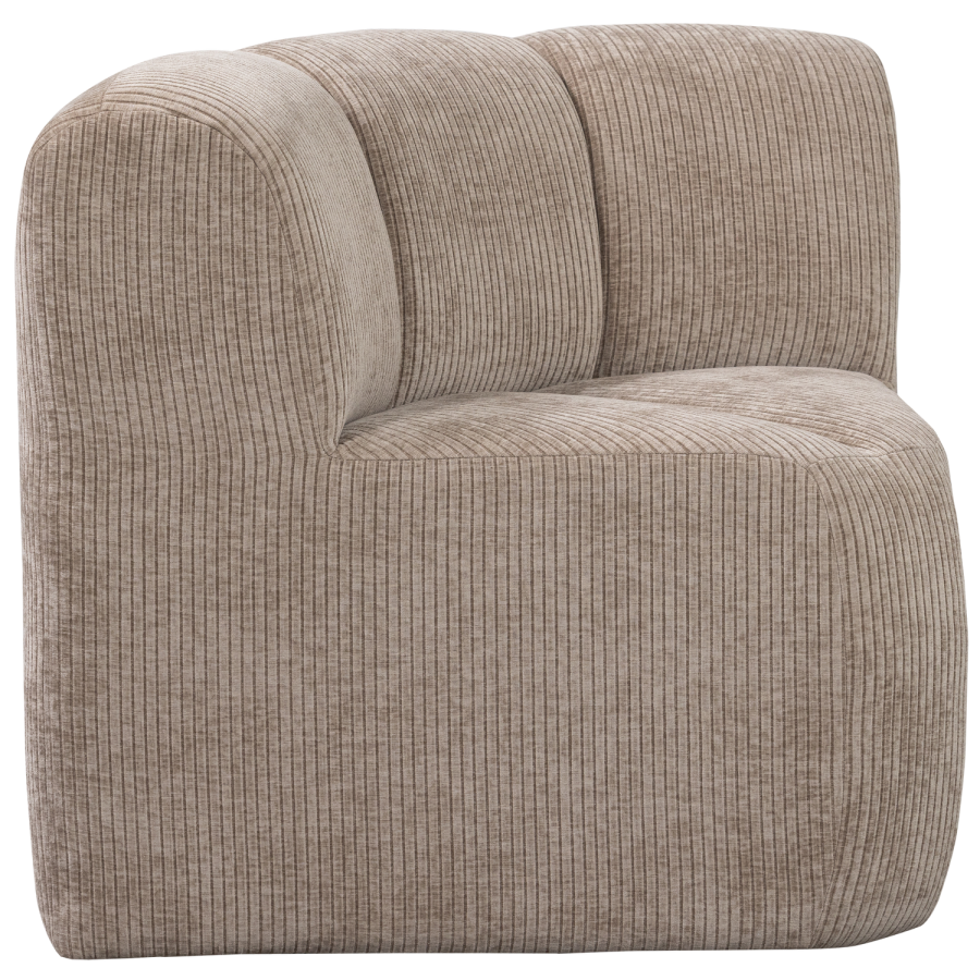 WOOOD MOJO MATBÄNK HÖRN MED RYGGSTÖD RIBBT TYG MÖRK SAND