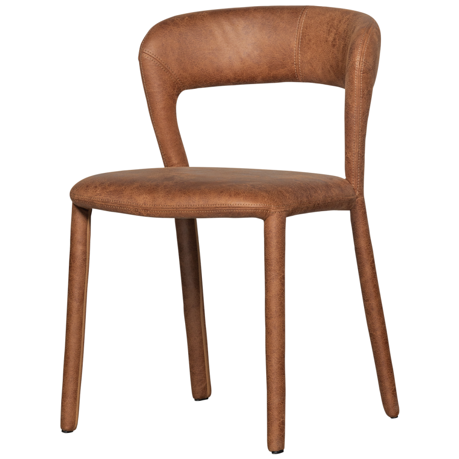 WOOOD NOBLE SPISESTOL I SKINNLOOK COGNAC