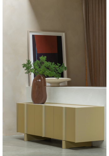 WOOOD Basu TV-bord, m. 3 l�ger og hylde - mos fyrretr� (152x46)