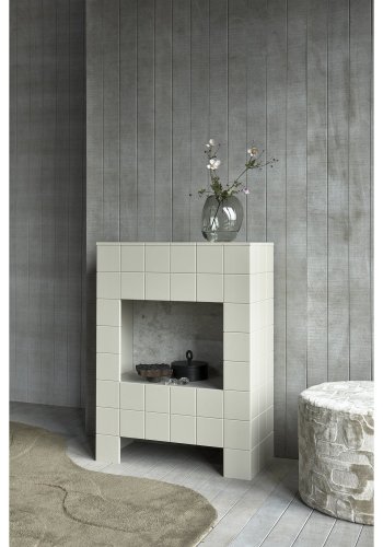 WOOOD Yago puf, rund - natur mnster stof (60x43)