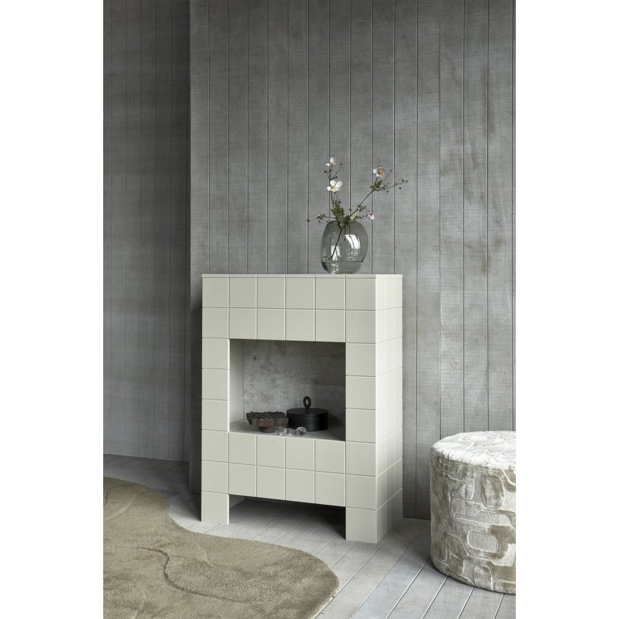 WOOOD Yago puf, rund - natur mnster stof (60x43)