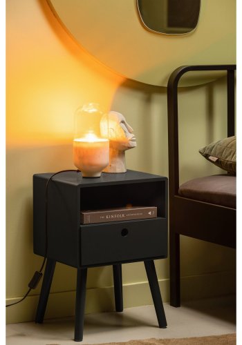 WOOOD Ozzy natbord, m. 1 rum og 1 skuffe - sort MDF (36x30)