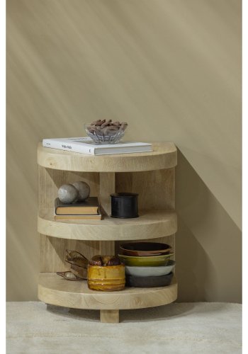 WOOOD Darren sidebord, m. 2 hylder, halvcirkelformet - natur mangotr (36x36)
